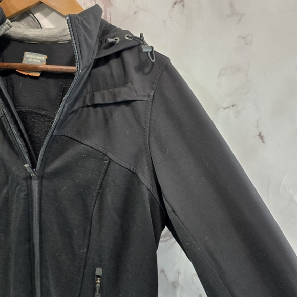 Icebreaker Jacket Womens Medium Black Wool Full Zip Coat Mid Layer Wind Hooded - Picture 13 of 14
